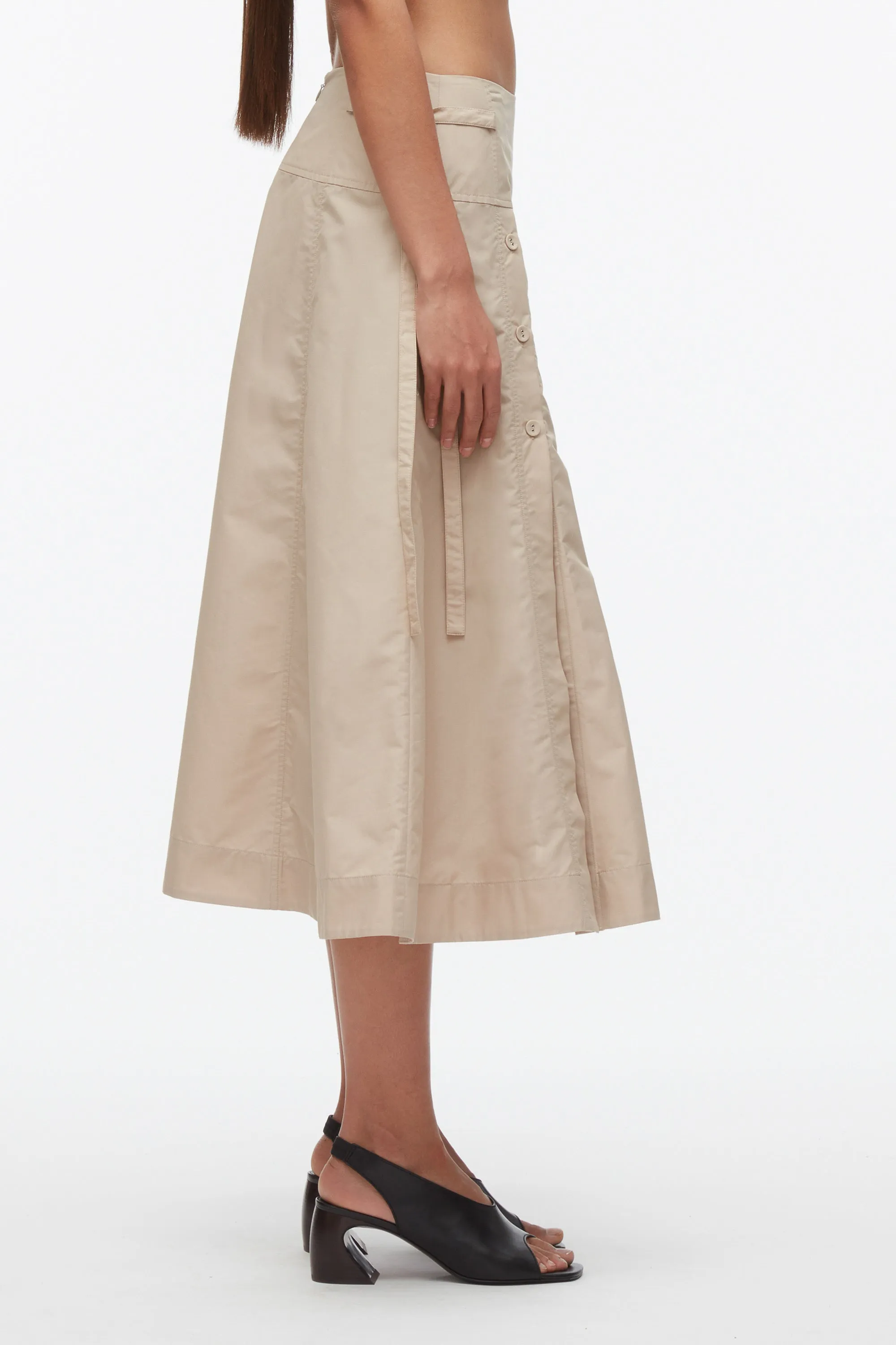 Button Front Tie Waist Midi Skirt