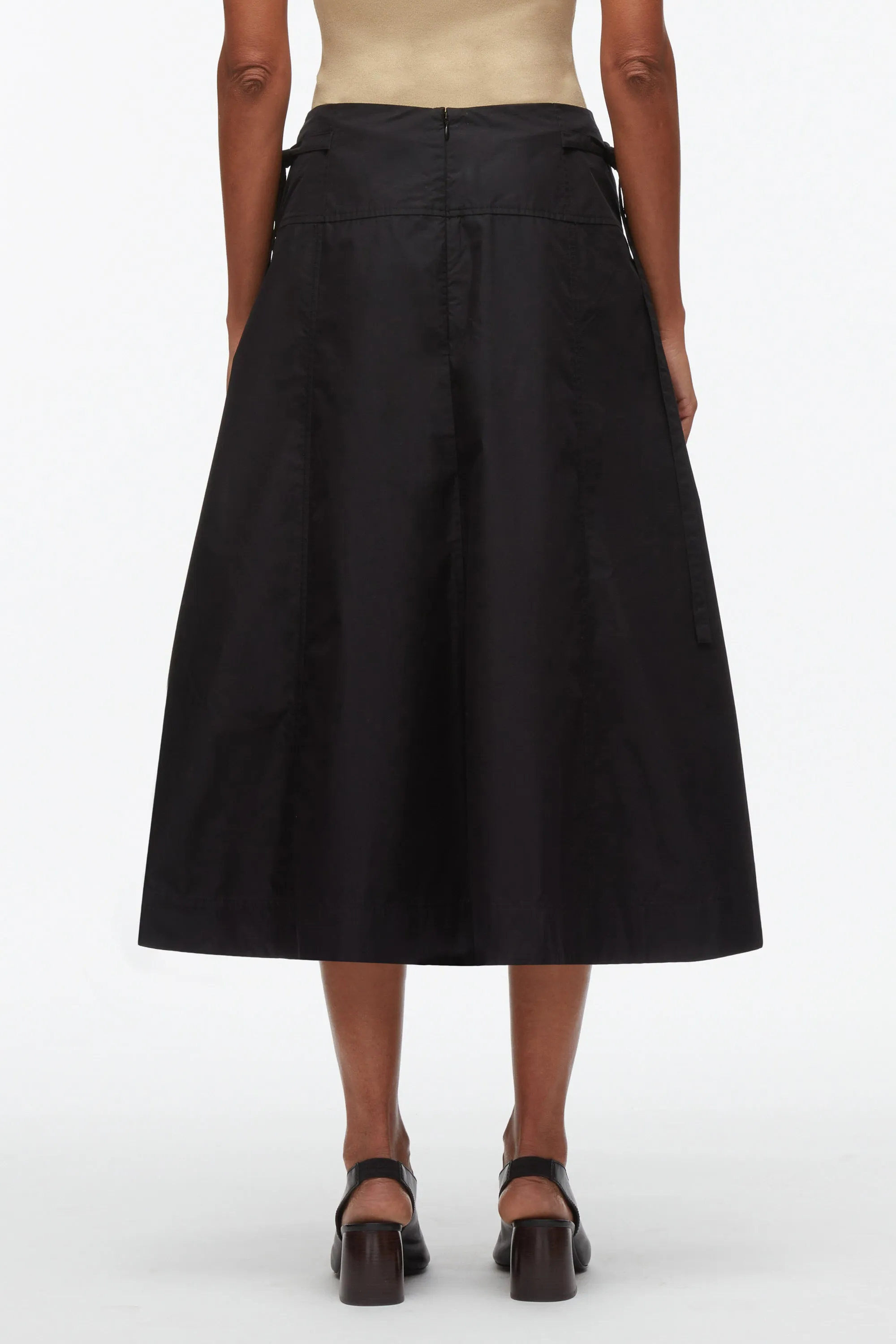 Button Front Tie Waist Midi Skirt