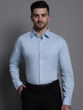 Cantabil Cotton Blend Blue Solid Full Sleeve Regular Fit Formal Shirt for Men with Pocket