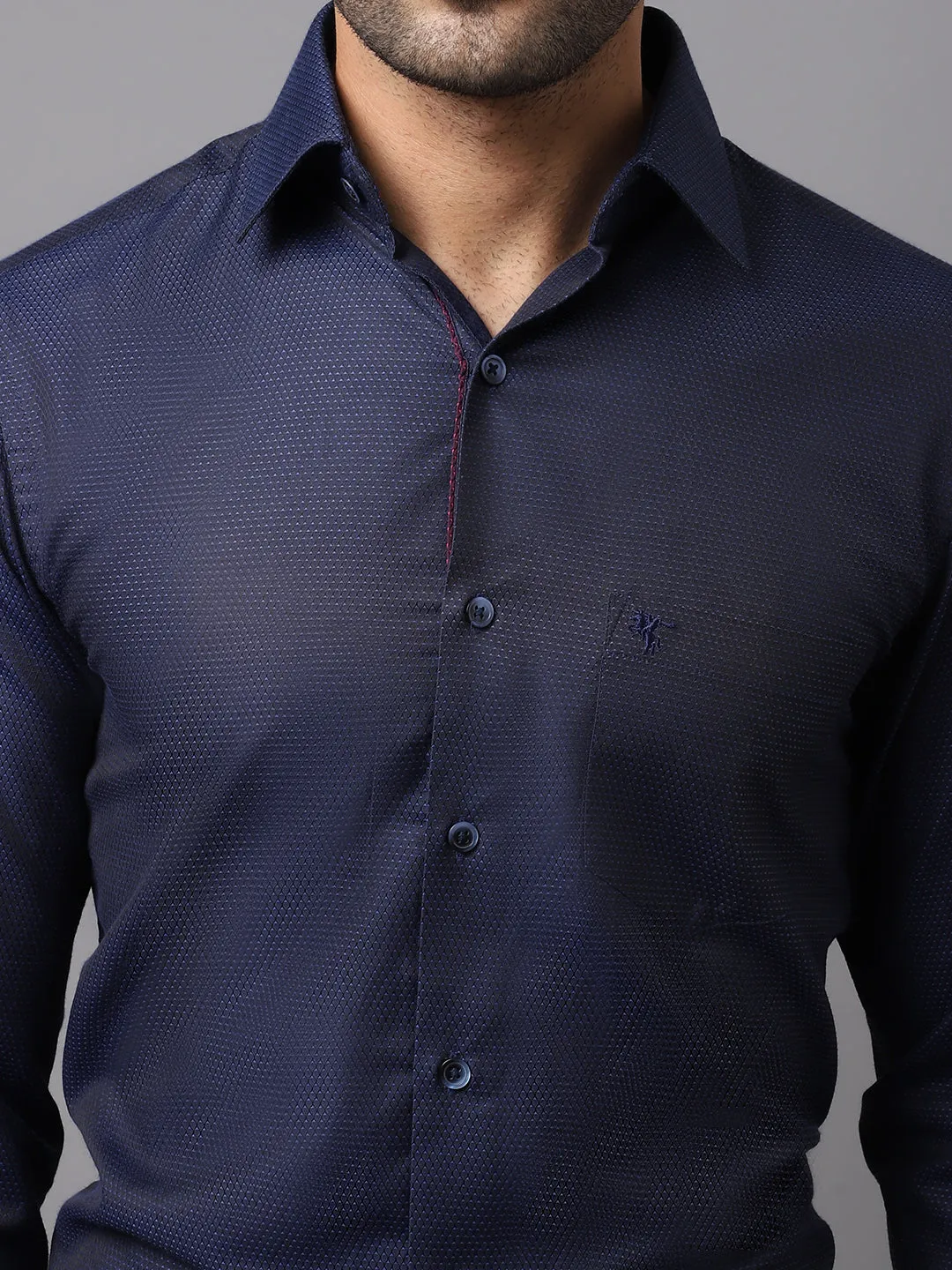 Cantabil Cotton Blend Self Design Blue Full Sleeve Regular Fit Fornal Shirt for Men with Pocket