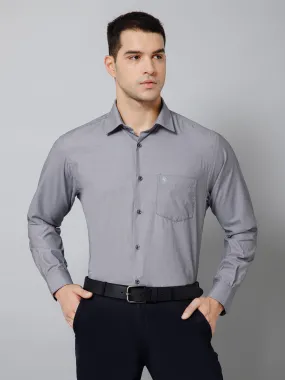 Cantabil Cotton Blend Self Design Full Sleeve Regular Fit Grey Formal Shirt for Men with Pocket