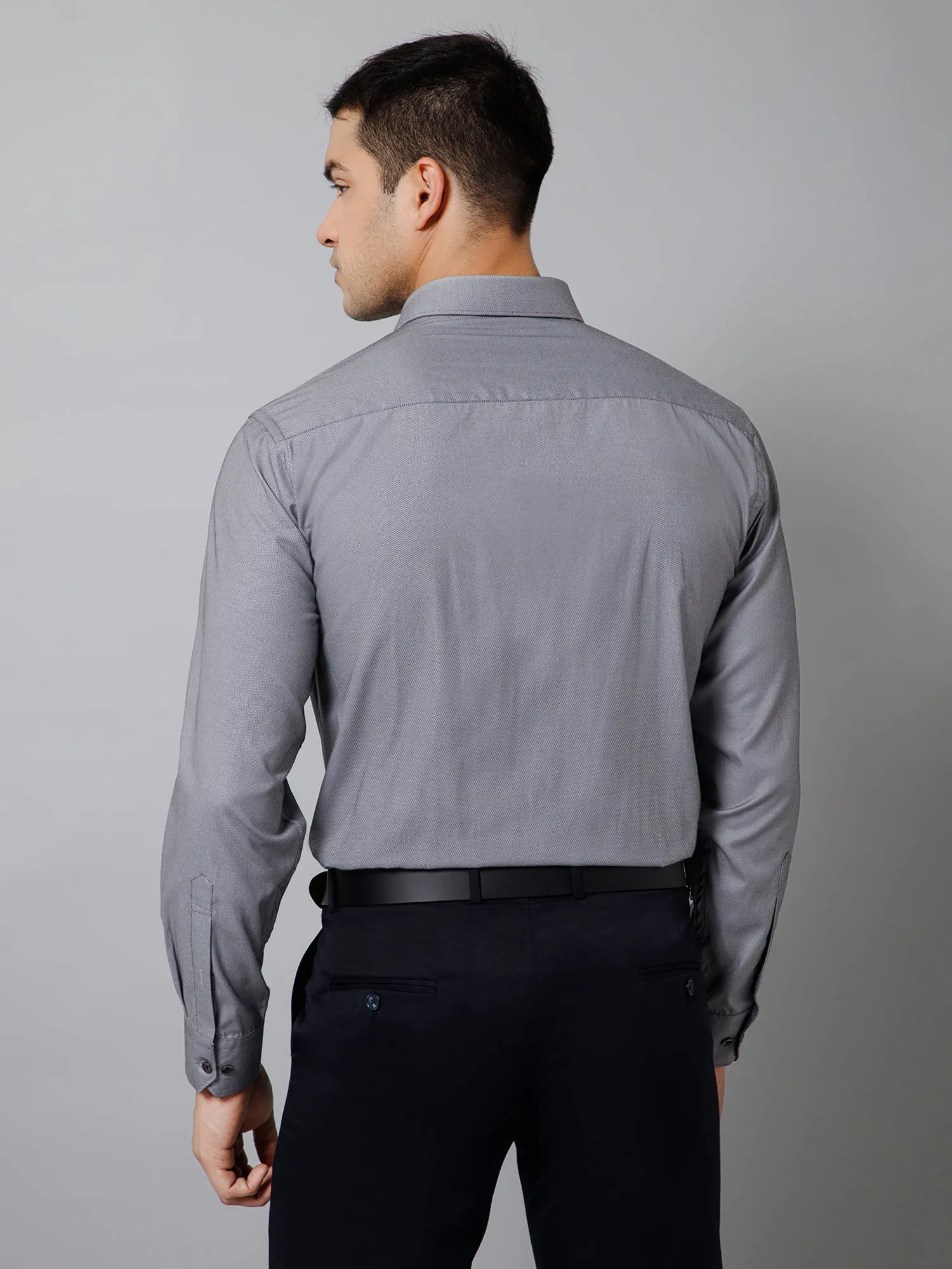 Cantabil Cotton Blend Self Design Full Sleeve Regular Fit Grey Formal Shirt for Men with Pocket