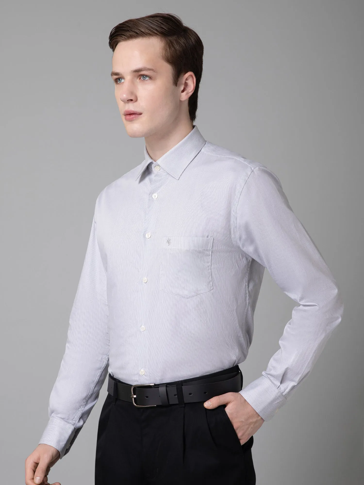 Cantabil Cotton Grey Self Design Full Sleeve Regular Fit Formal Shirt for Men with Pocket