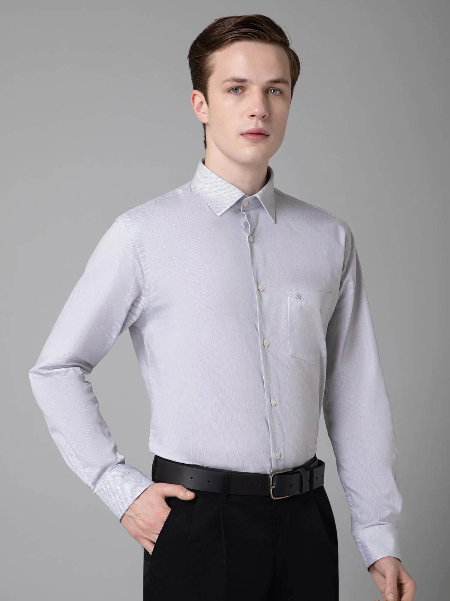 Cantabil Cotton Grey Self Design Full Sleeve Regular Fit Formal Shirt for Men with Pocket