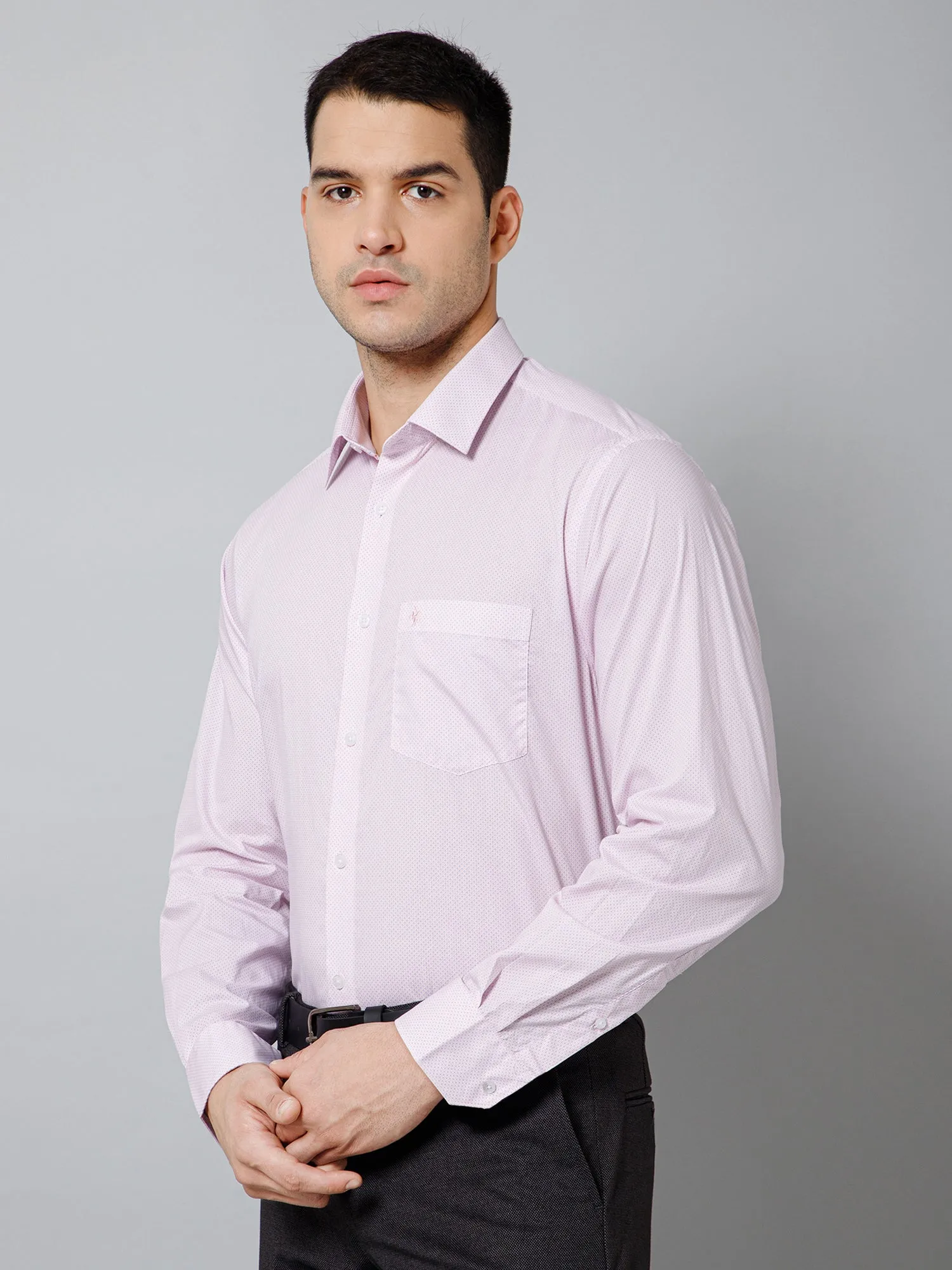 Cantabil Cotton Micro Printed Full Sleeve Regular Fit Pink Formal Shirt for Men with Pocket