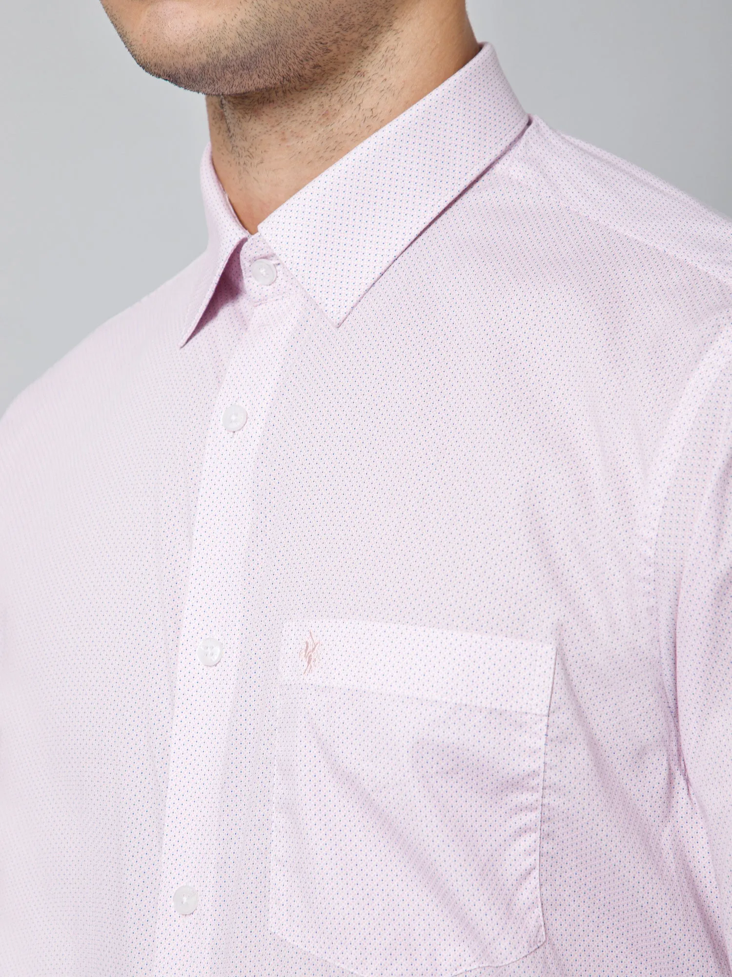 Cantabil Cotton Micro Printed Full Sleeve Regular Fit Pink Formal Shirt for Men with Pocket