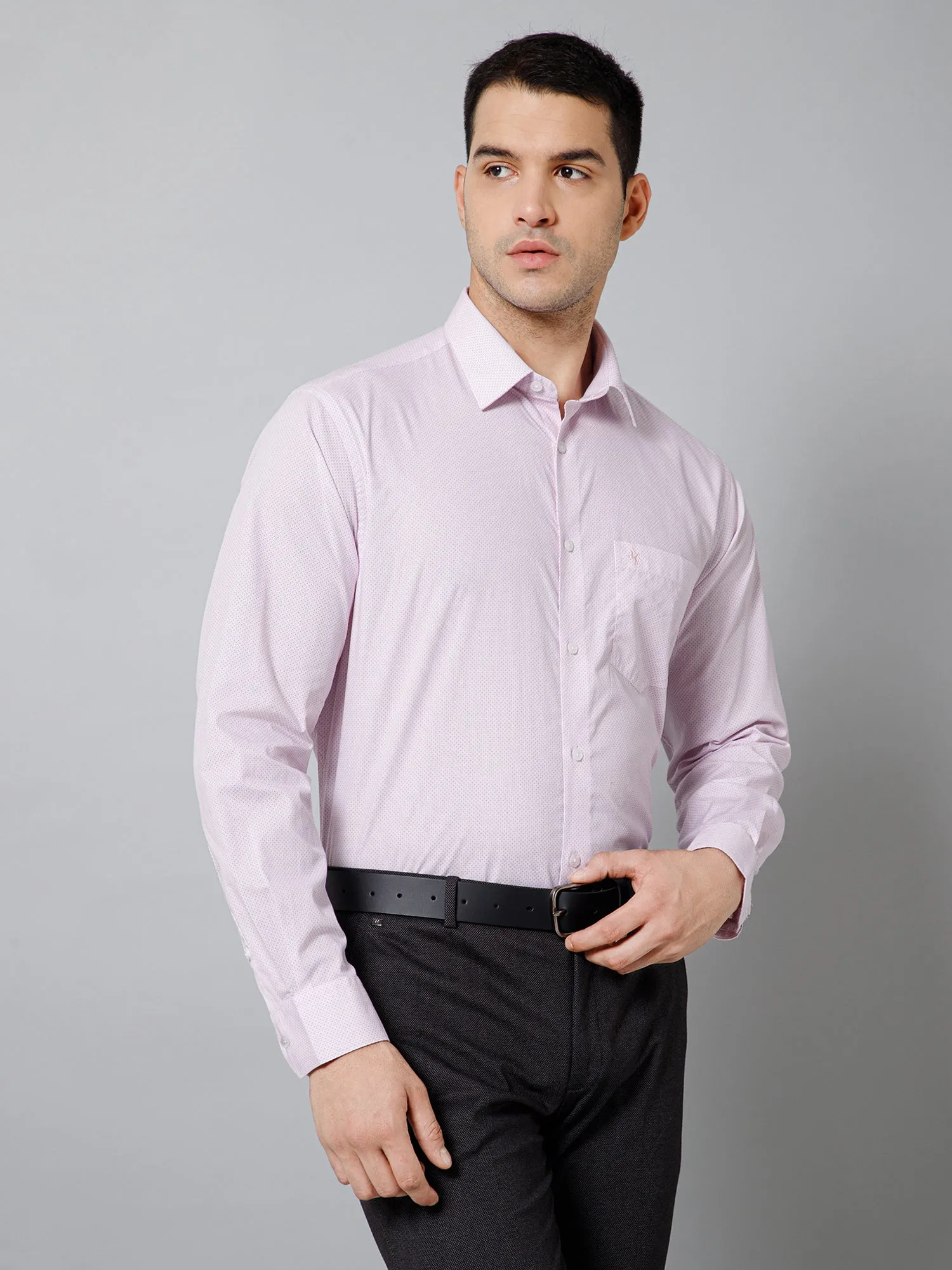 Cantabil Cotton Micro Printed Full Sleeve Regular Fit Pink Formal Shirt for Men with Pocket