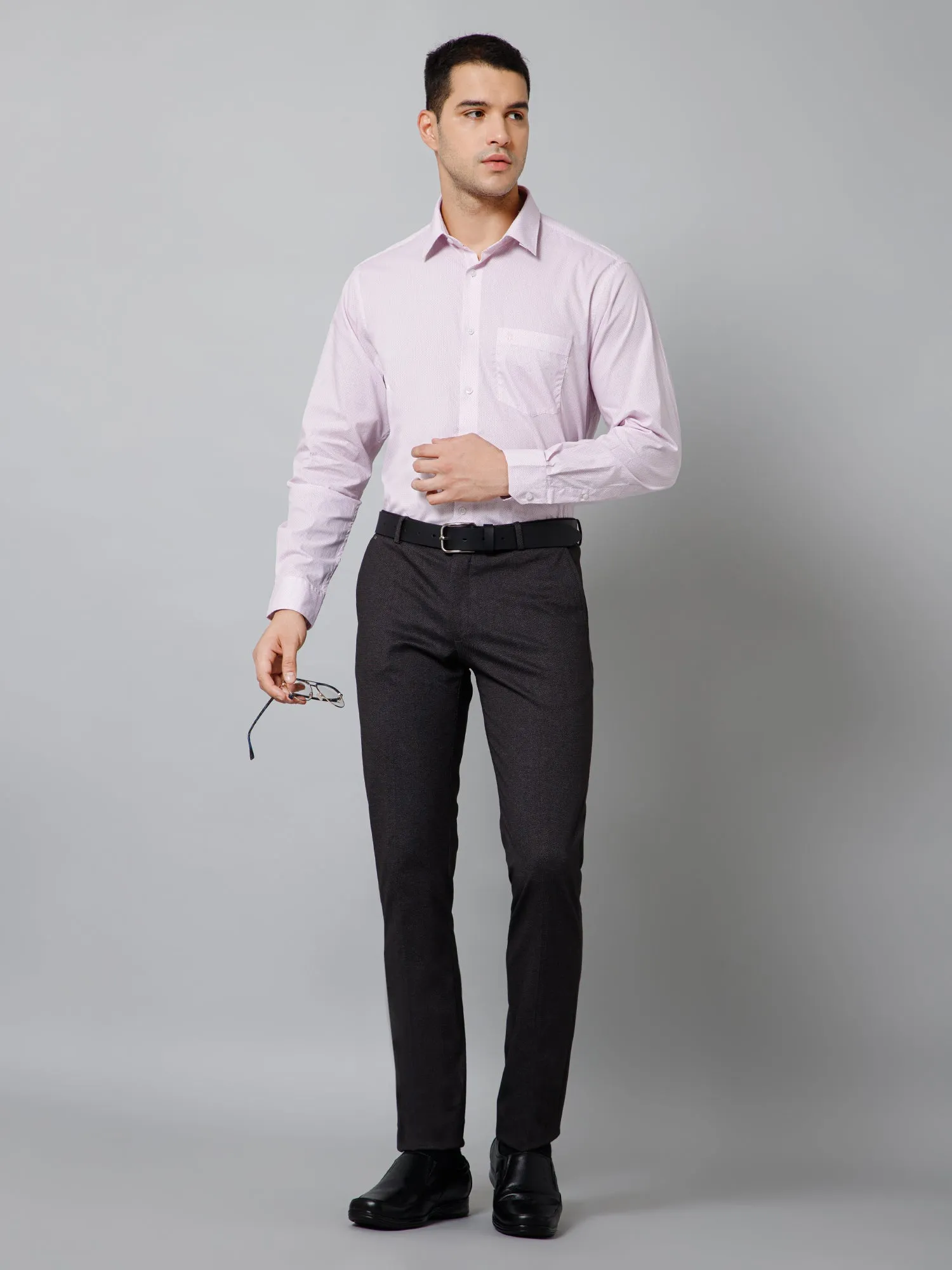 Cantabil Cotton Micro Printed Full Sleeve Regular Fit Pink Formal Shirt for Men with Pocket