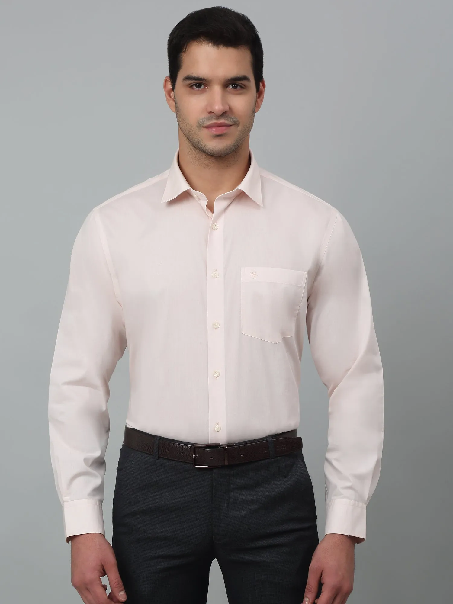 Cantabil Cotton Peach Solid Full Sleeve Regular Fit Formal Shirt for Men with Pocket