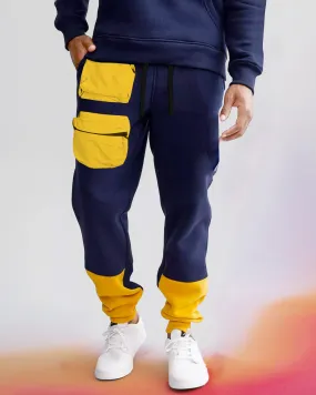 Colourblock Men's Cargo Pant Navy Blue and Yellow