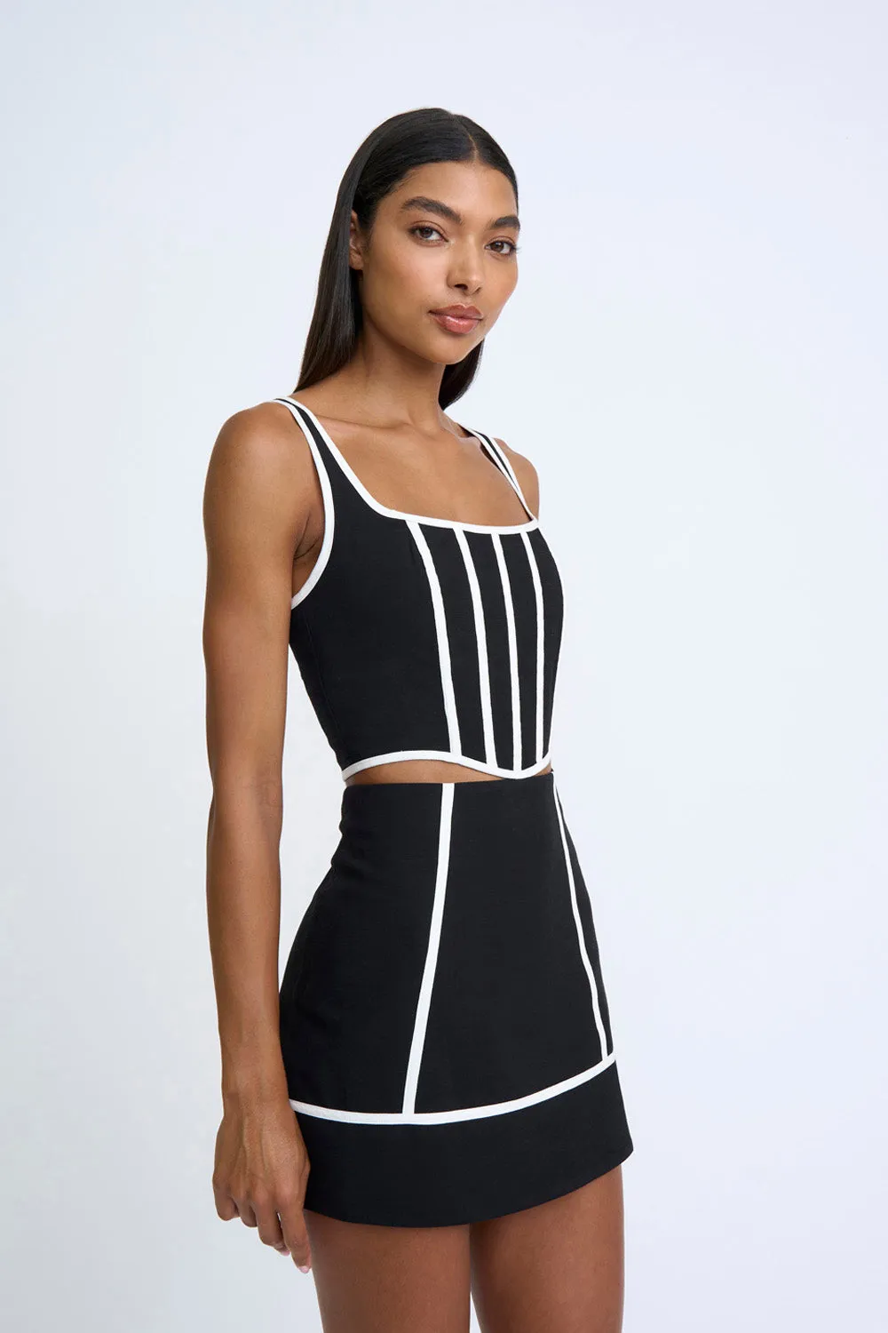 Contrast Pipe Mini Skirt | Final Sale - Black Ivory