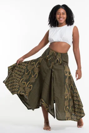 Daisy Dot Prints Cotton Handkerchief Midi Skirt in Olive