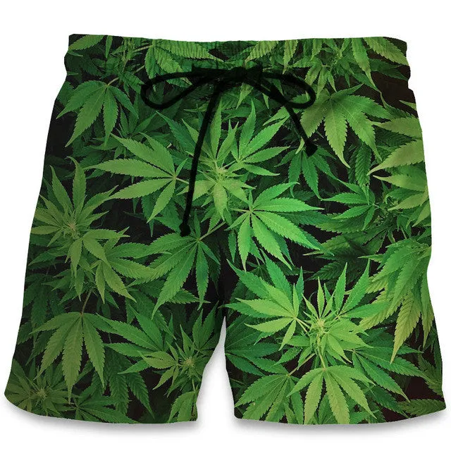 Dank Master Green Weed Leaf Swim Trunks Board Shorts