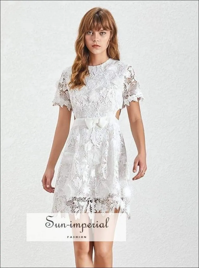 Dolores Dress - Casual Lace Patchwork Lace Mini Dress High Waist Short Sleeve Women Dress