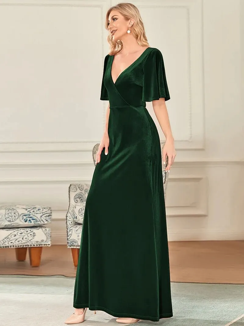 Elegant Double V Neck Velvet Party Dresses for Women