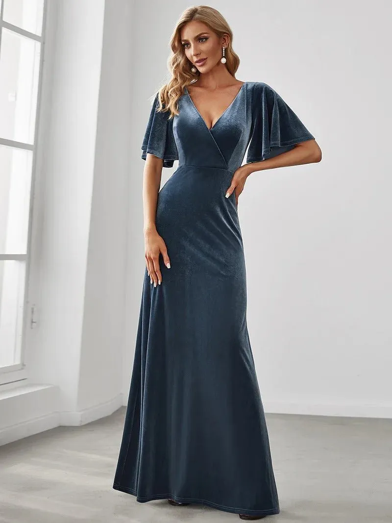 Elegant Double V Neck Velvet Party Dresses for Women