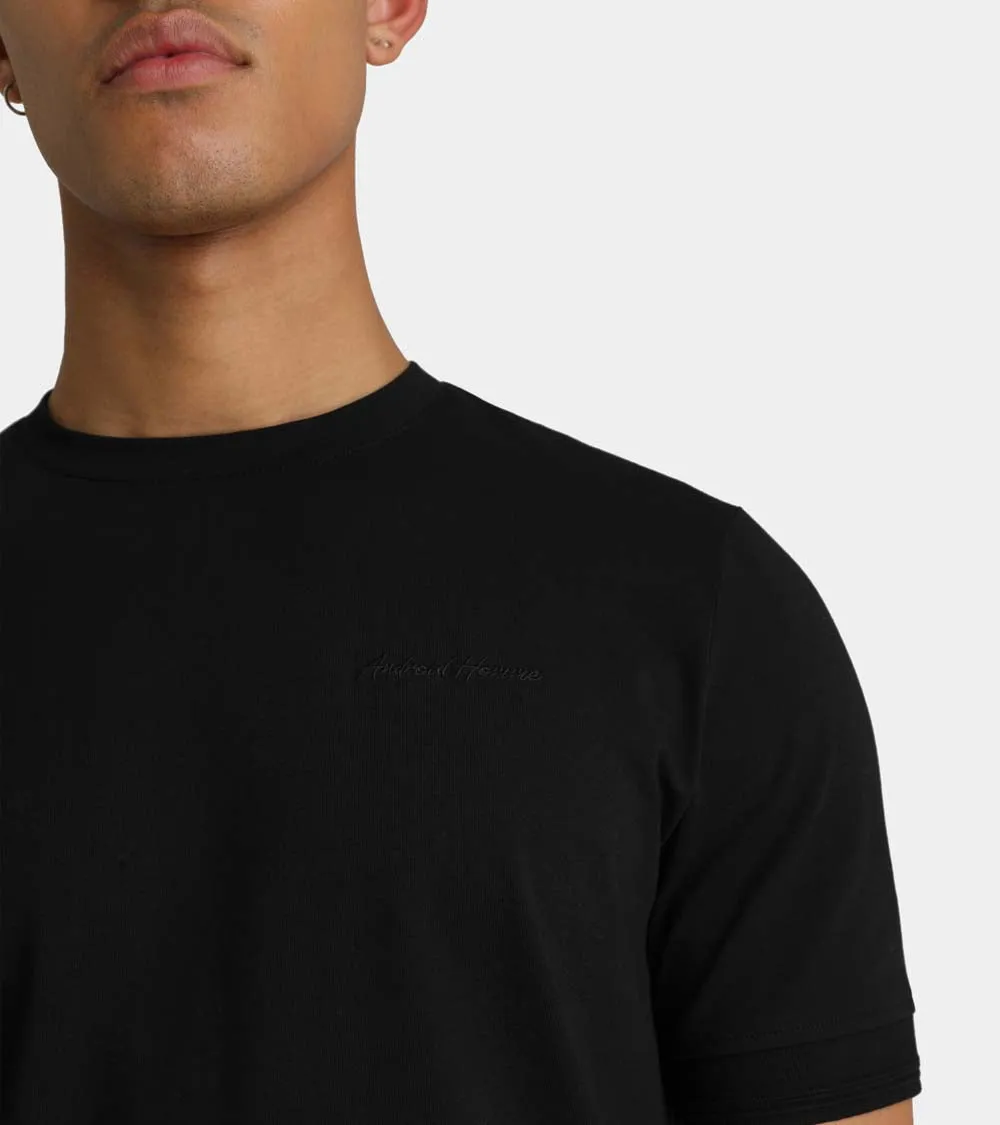 Embroidered Chest Plain T-Shirt | Black AHTA231-04