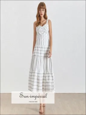 Emily Dress - White Sleeveless Striped Maxi Dress