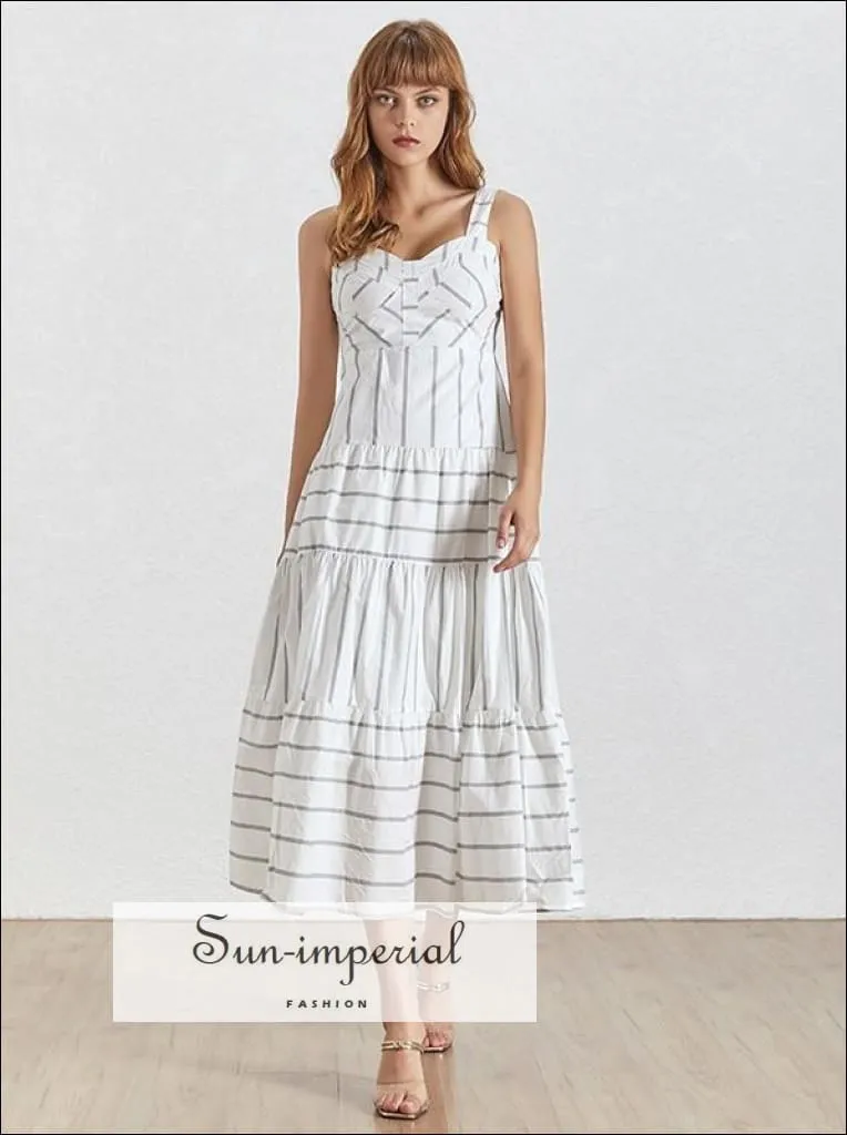 Emily Dress - White Sleeveless Striped Maxi Dress