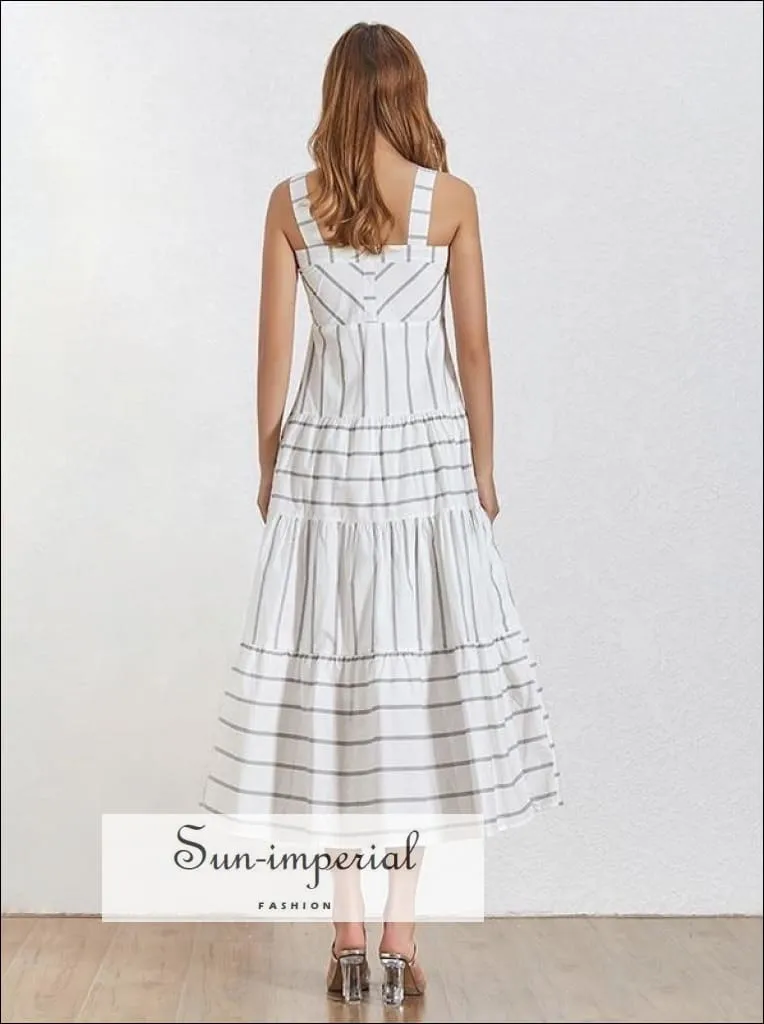 Emily Dress - White Sleeveless Striped Maxi Dress