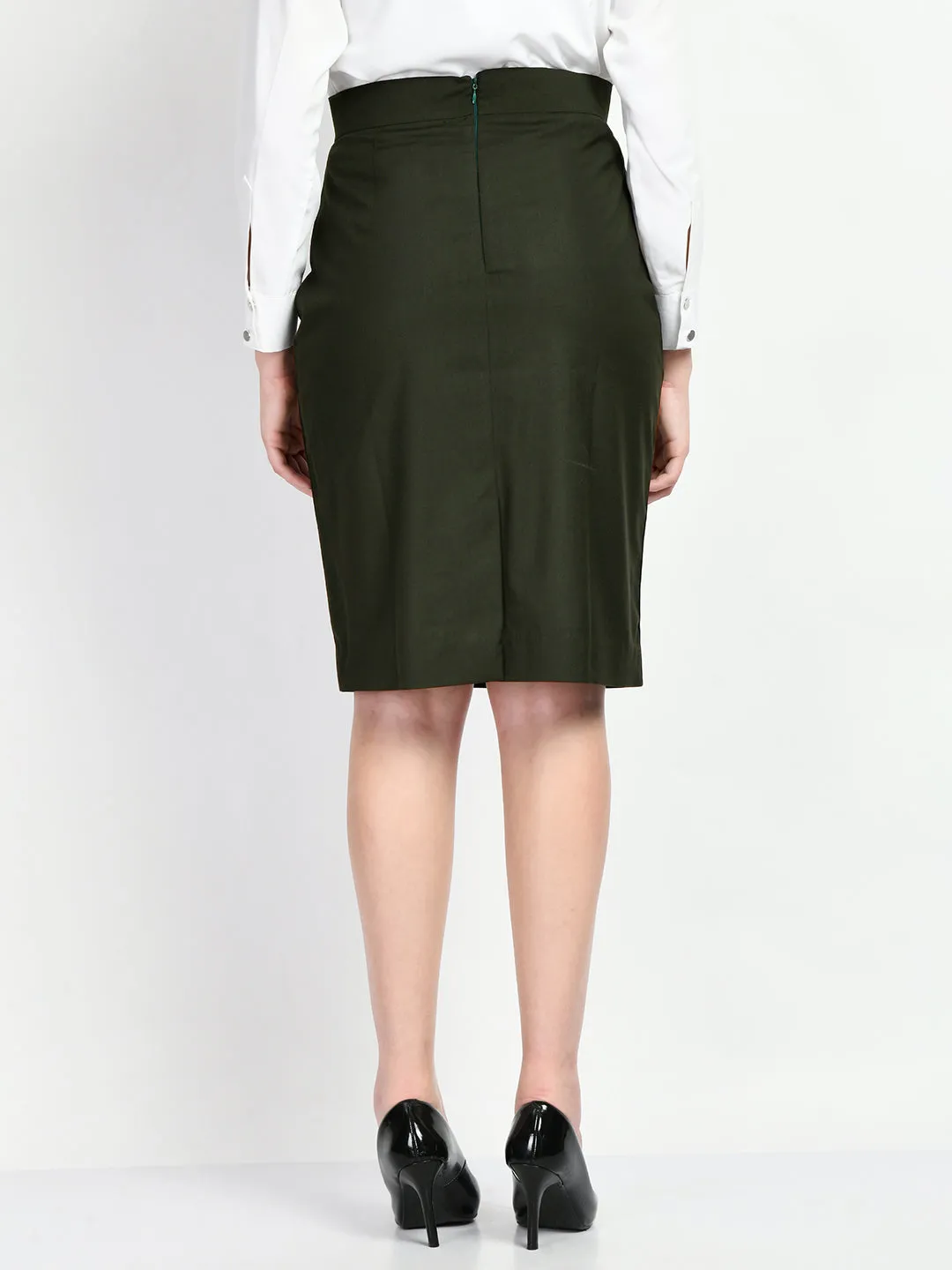 Exude Integrity Solid Pencil Skirt (Olive)