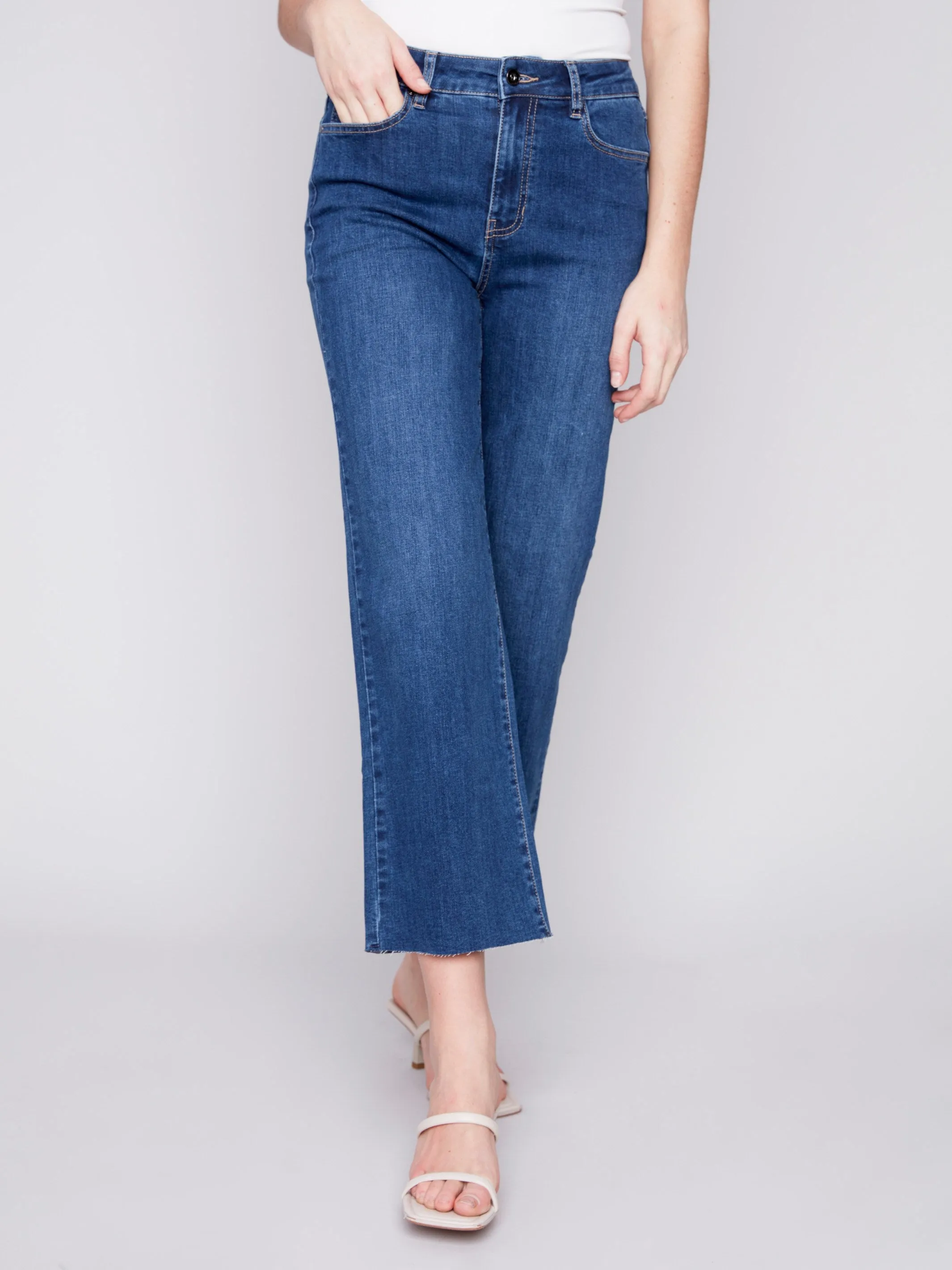 Flared Jeans with Raw Edge - Indigo