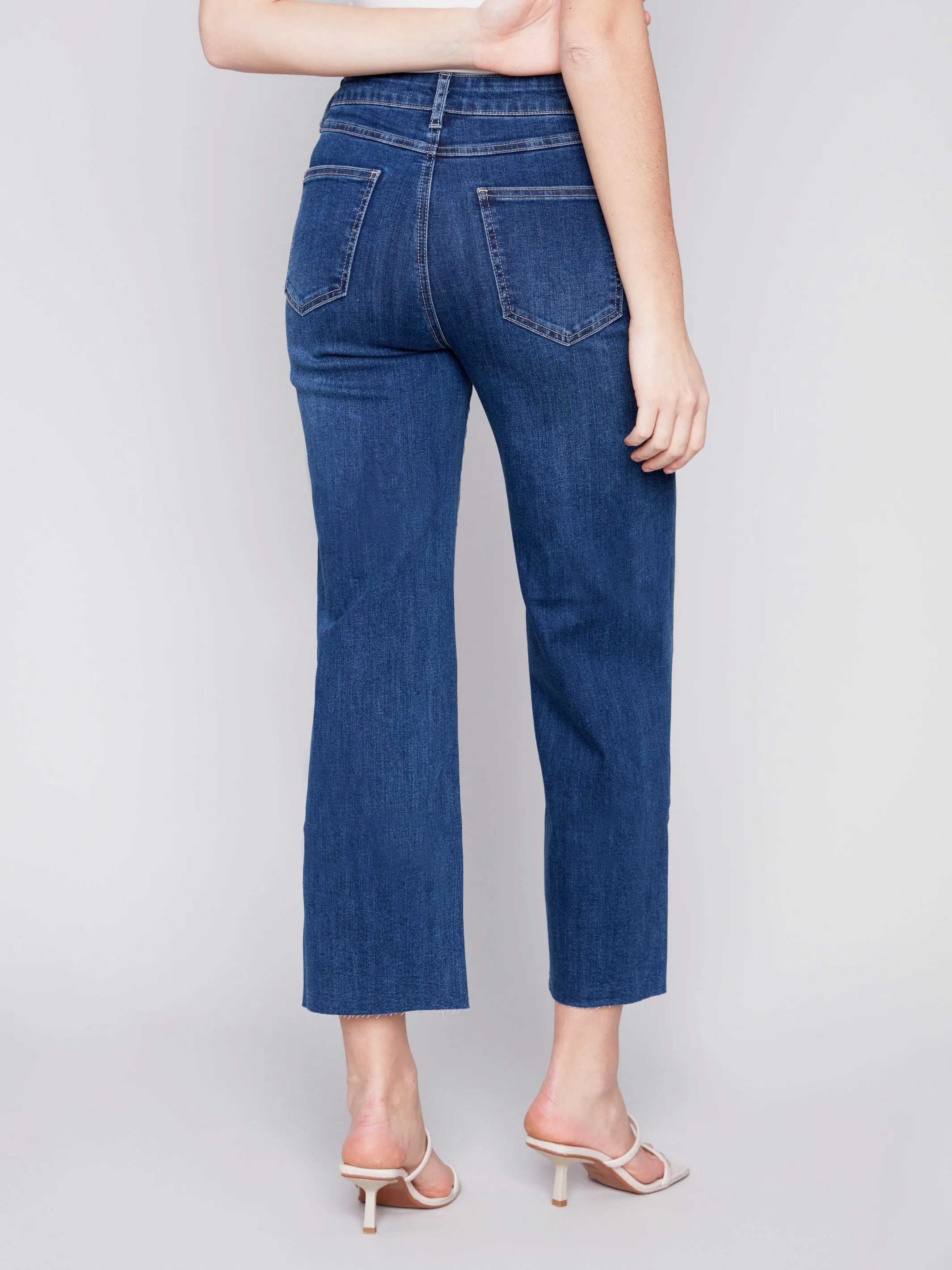 Flared Jeans with Raw Edge - Indigo