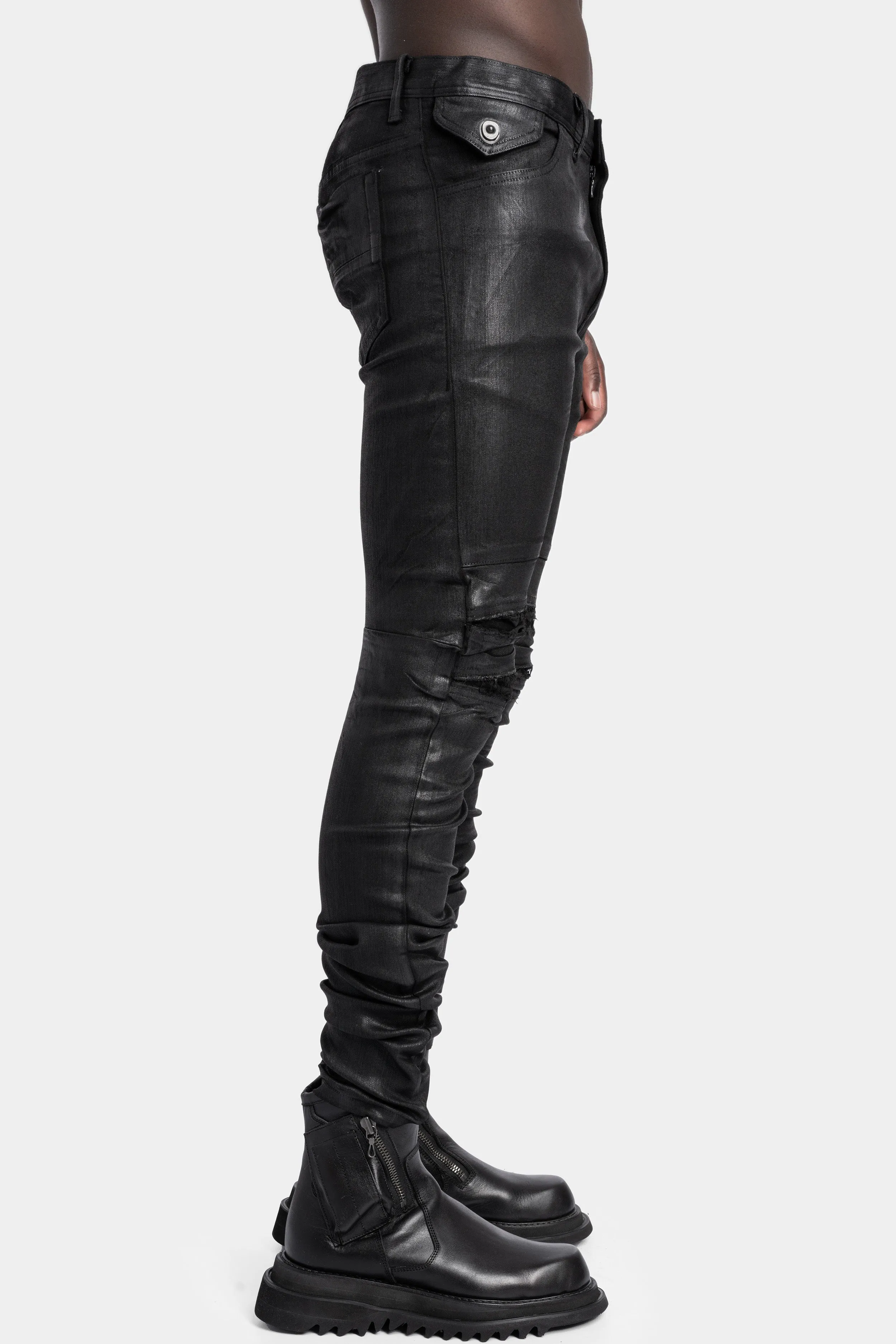 Folded split knee jeans, Coated