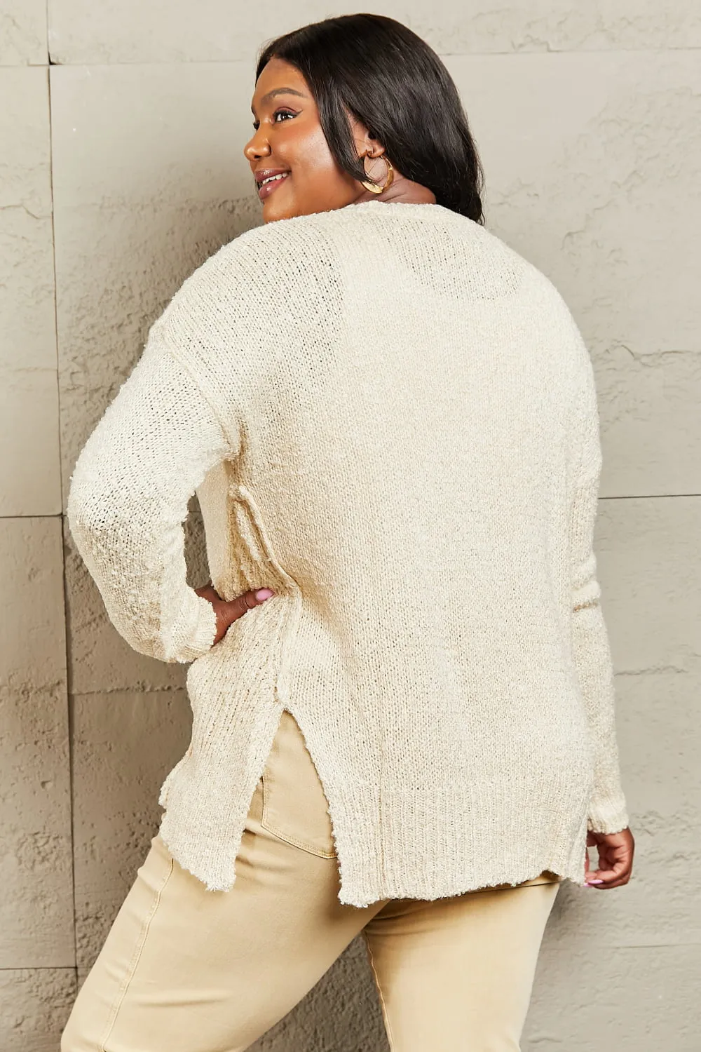 Full Size Draped Detail Knit Sweater