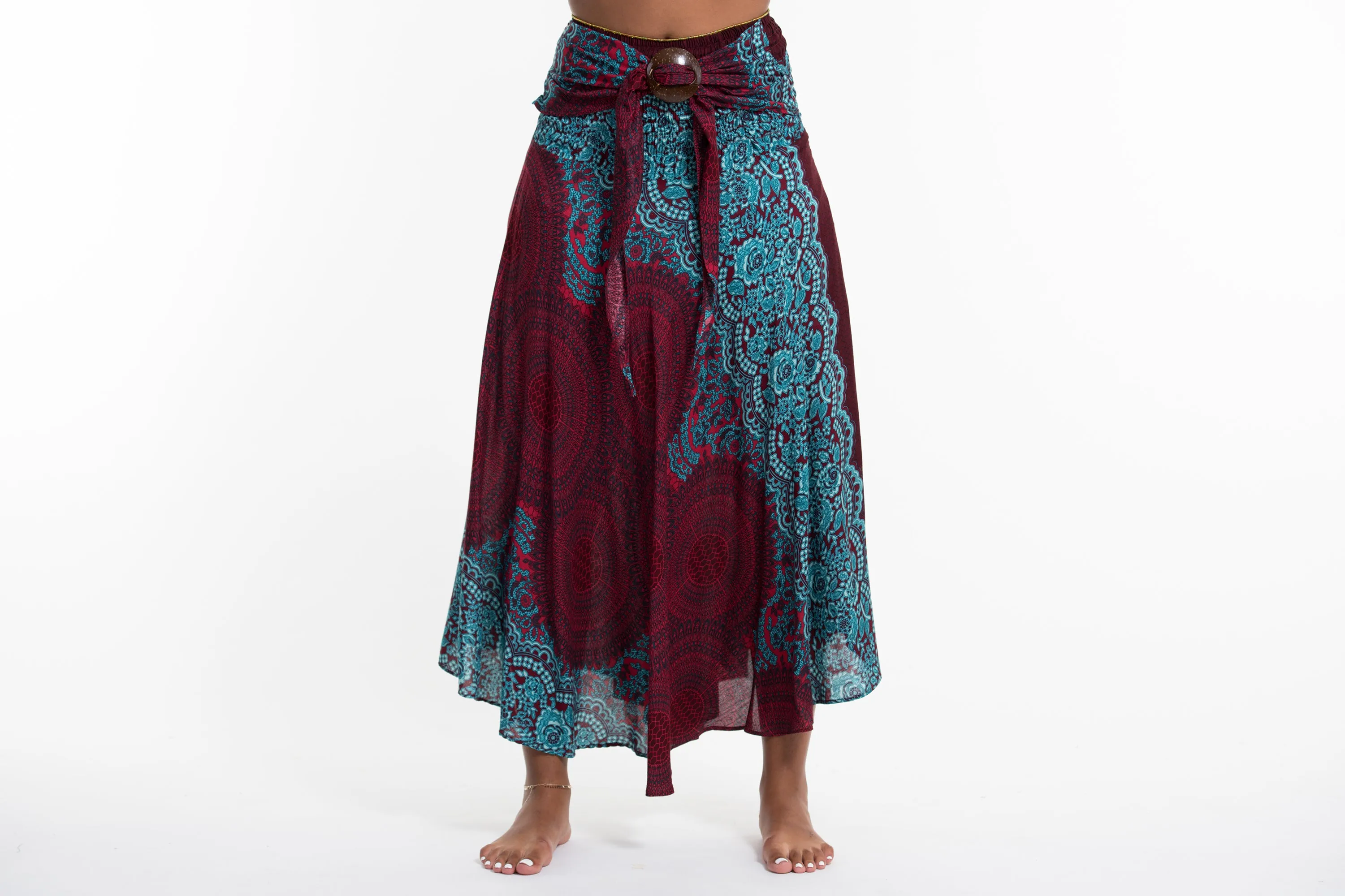 Geometric Mandalas Handkerchief Midi Skirt in Red