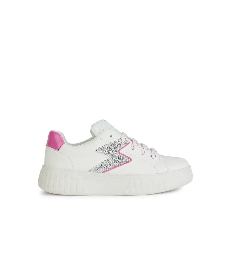 Geox Girls Lace Up White Glitter Casual Trainer Mikiroshi - J45DVA