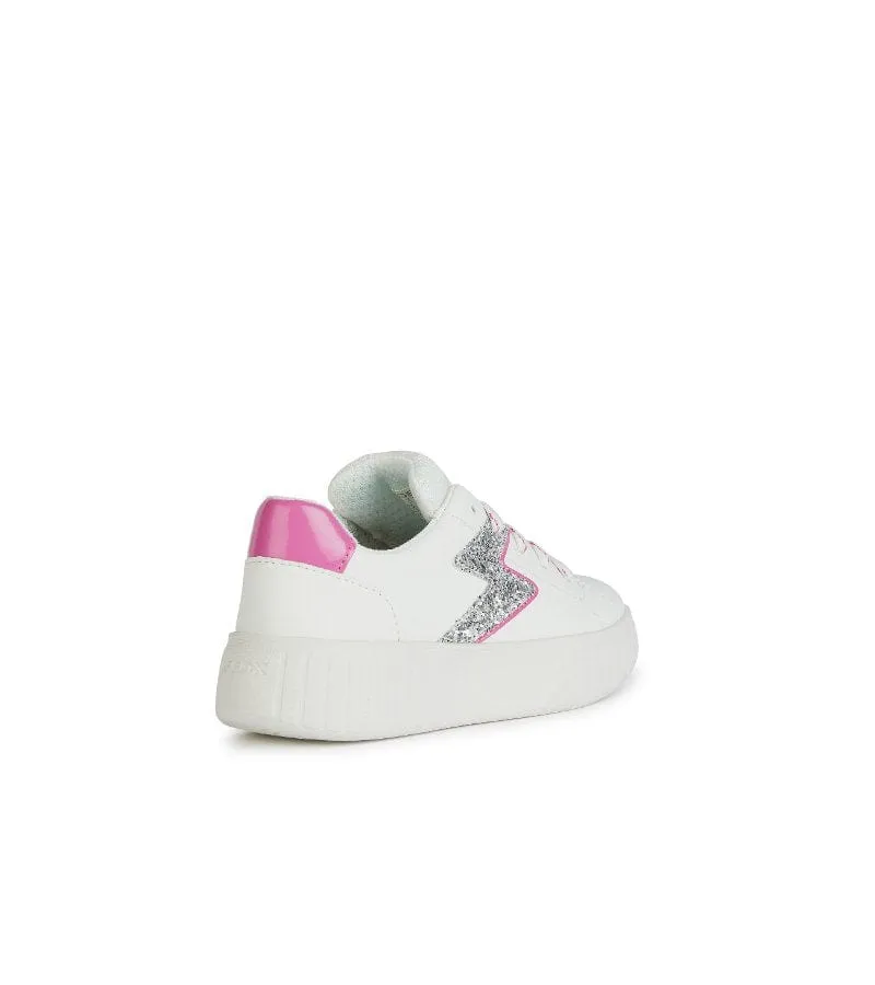 Geox Girls Lace Up White Glitter Casual Trainer Mikiroshi - J45DVA