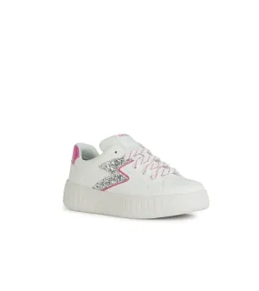 Geox Girls Lace Up White Glitter Casual Trainer Mikiroshi - J45DVA