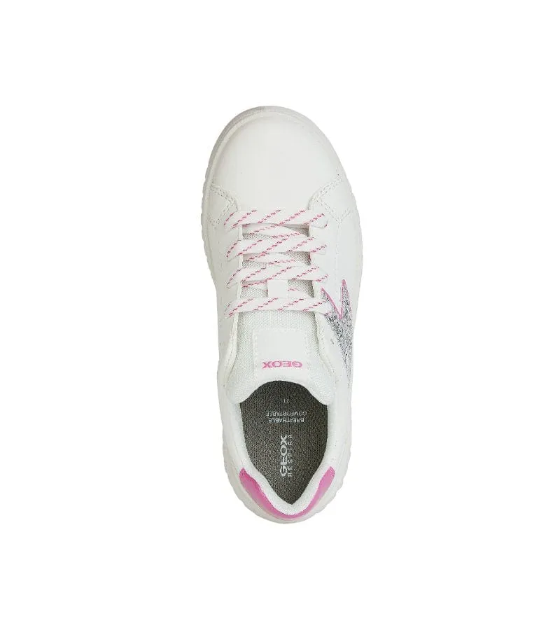 Geox Girls Lace Up White Glitter Casual Trainer Mikiroshi - J45DVA