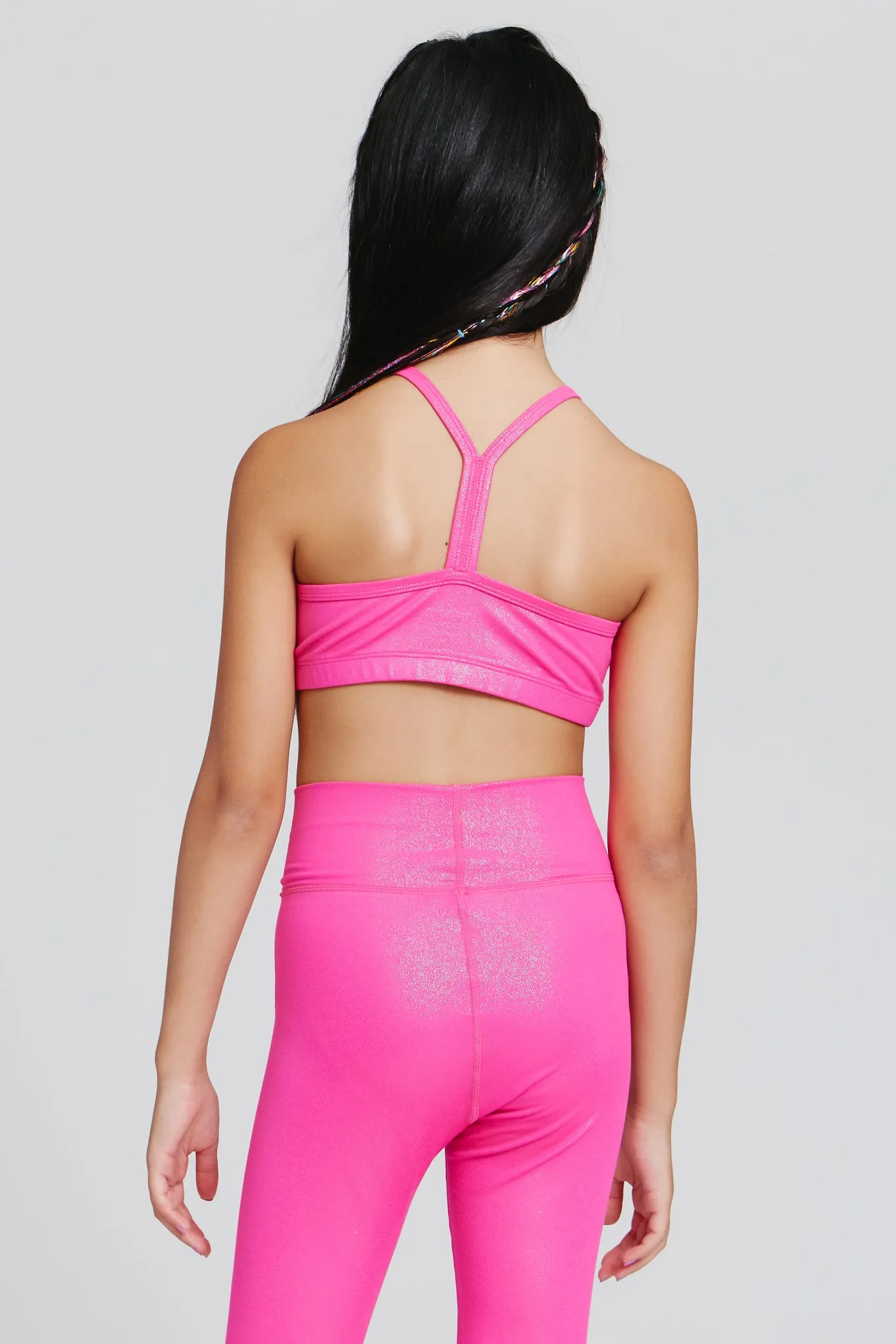 Girls TLC Foil Y-Back Bralette in Terez Pink Sparkle