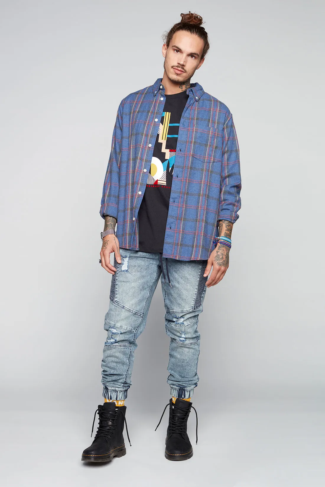 HENDRIX - 5 Pocket Moto Stitch Jogger - Indigo Acid