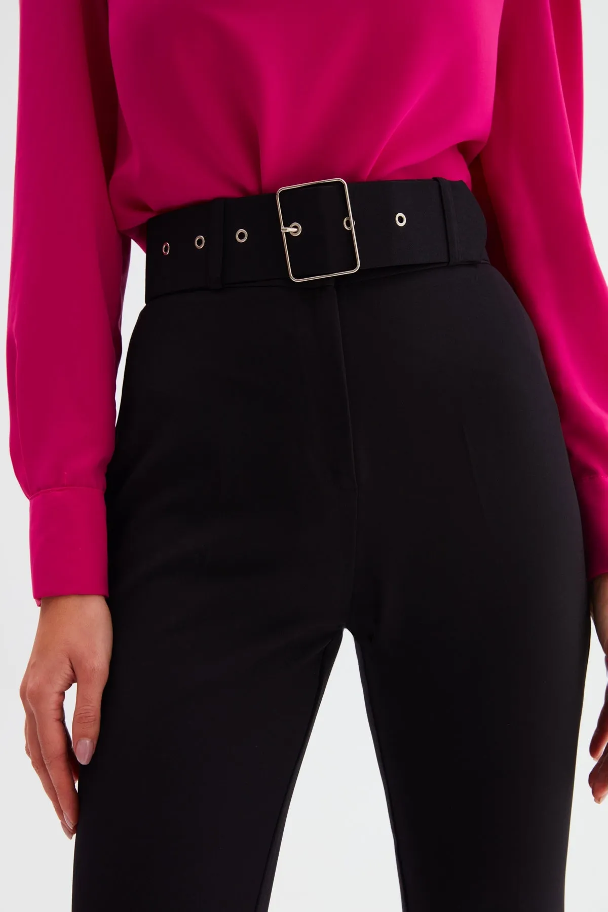 High Waist Belted Trousers - Black