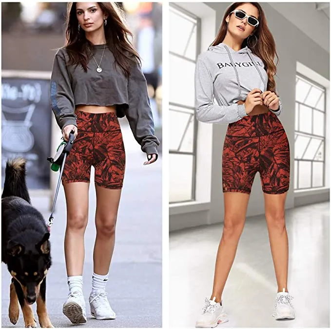 High Waist Leaf Side Hollow Inner Pocket Gym Shorts