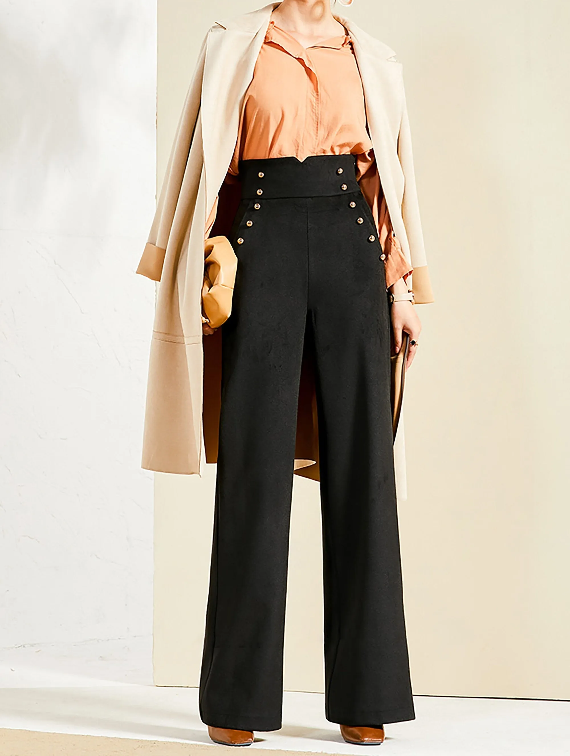 High Waist Pull-On Wide Leg Pants