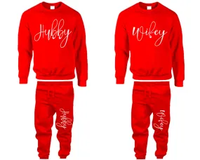 Hubby Wifey Couple Matching Crewneck Sweaters and Jogger Pants Top & Bottom Sets