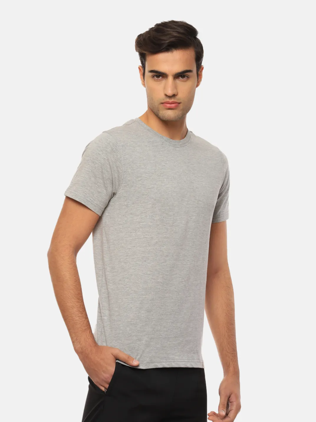 Hummel Men Grey B2B Round Neck Cotton