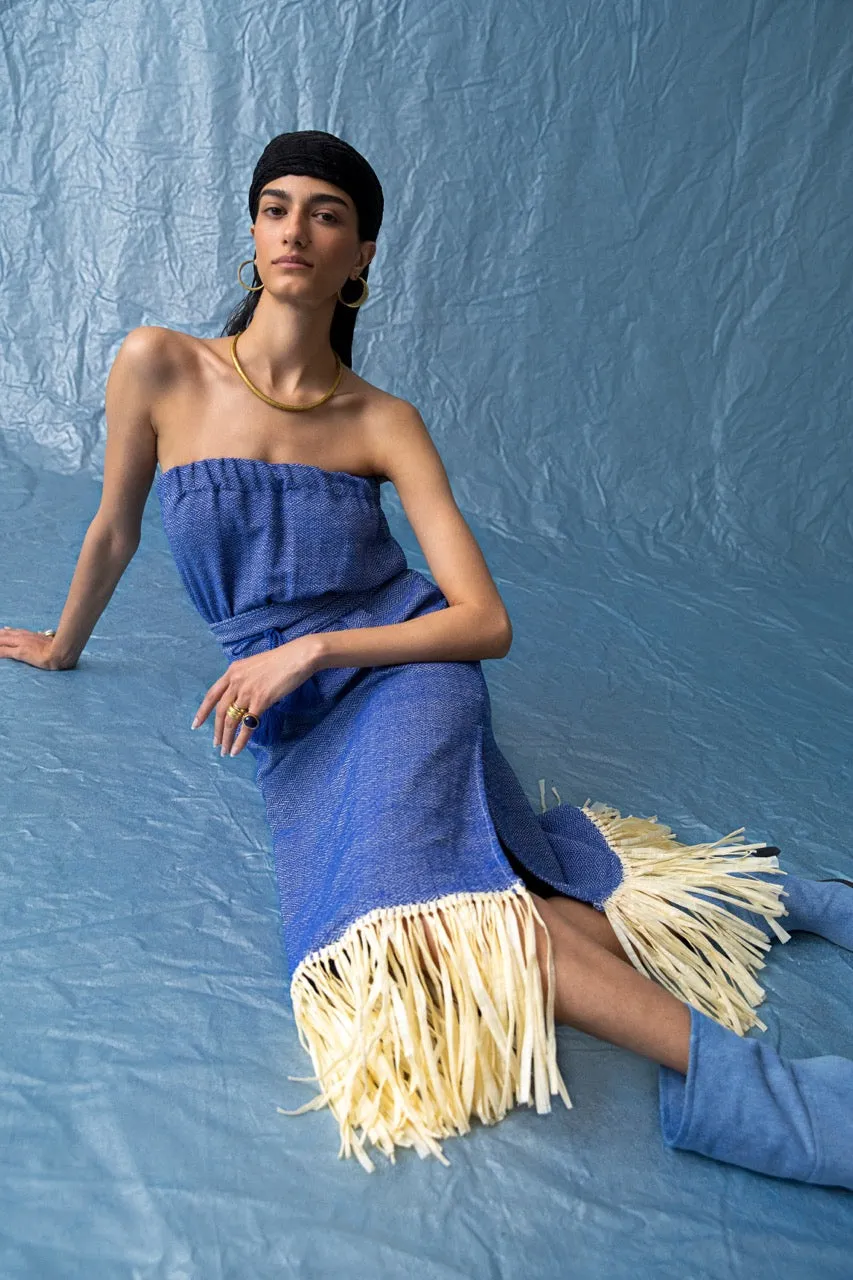 Irina Blue Strapless Macrame Dress