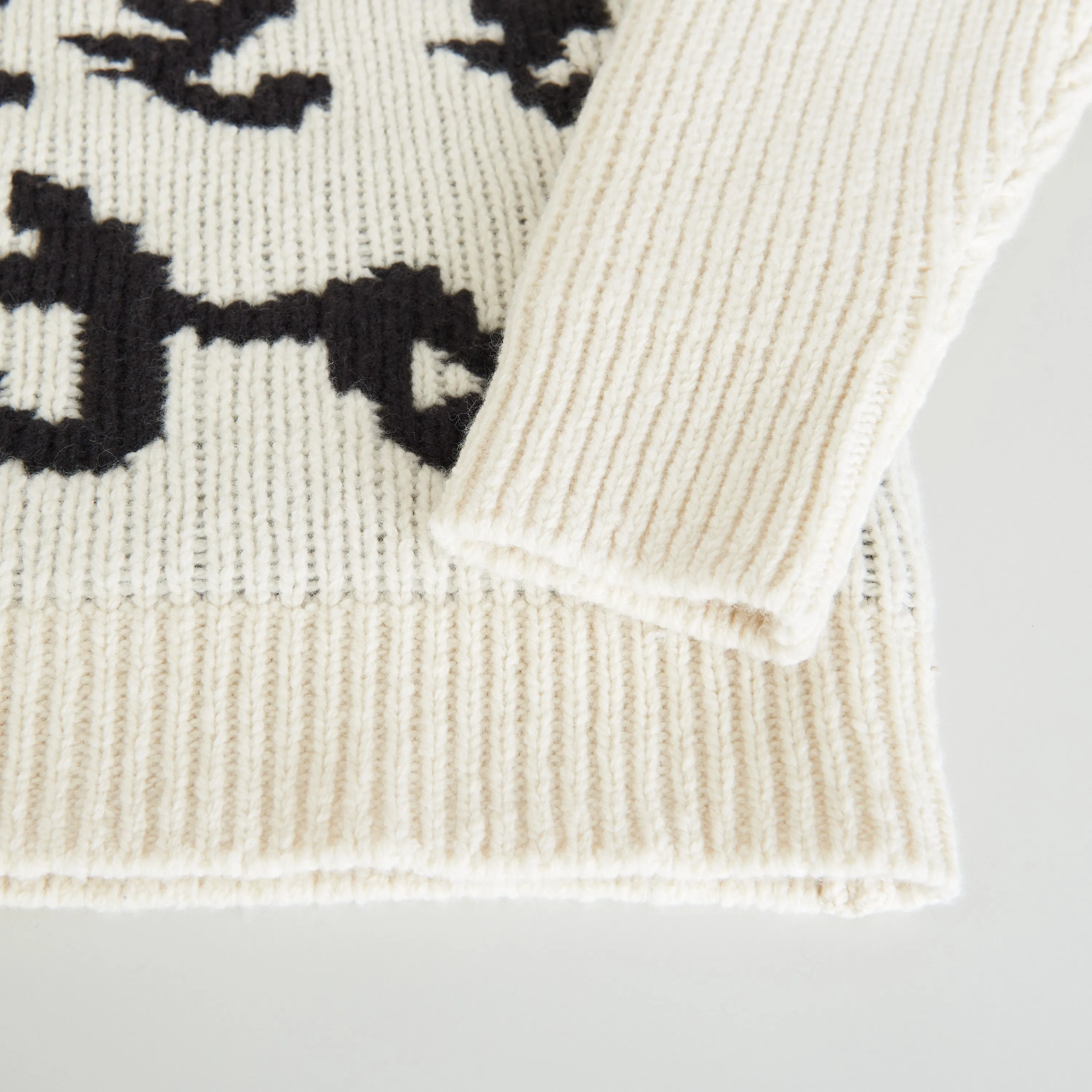 Jumper With Bottega Jacquard Graphic Writing In Black & White Wool