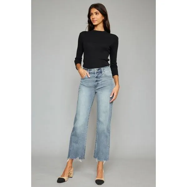 Kancan High Waist Raw Hem Cropped Wide Leg Jeans