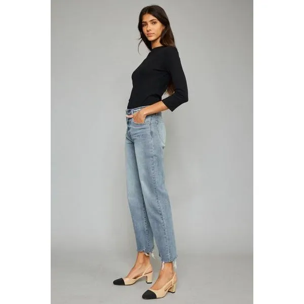 Kancan High Waist Raw Hem Cropped Wide Leg Jeans