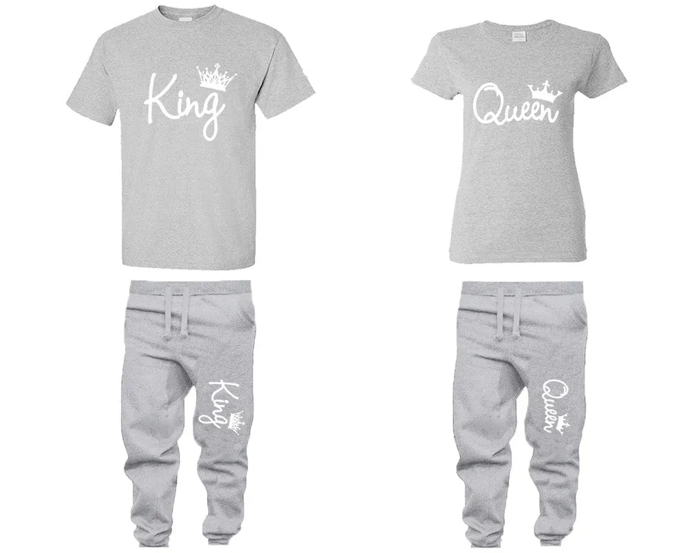 King and Queen Couple Matching Shirts and Jogger Pants, Shirt & Jogger Pants Top & Bottom Matching Set