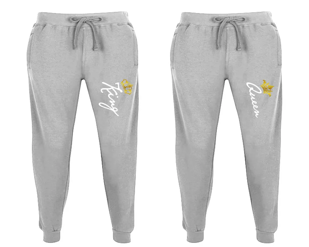 King Queen Couple Matching Jogger Pants,  Couple Designed Sweatpants