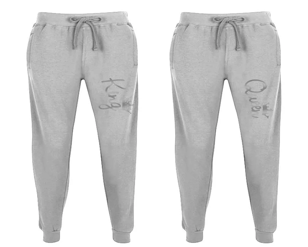 King Queen Couple Matching Jogger Pants,  Couple Designed Sweatpants