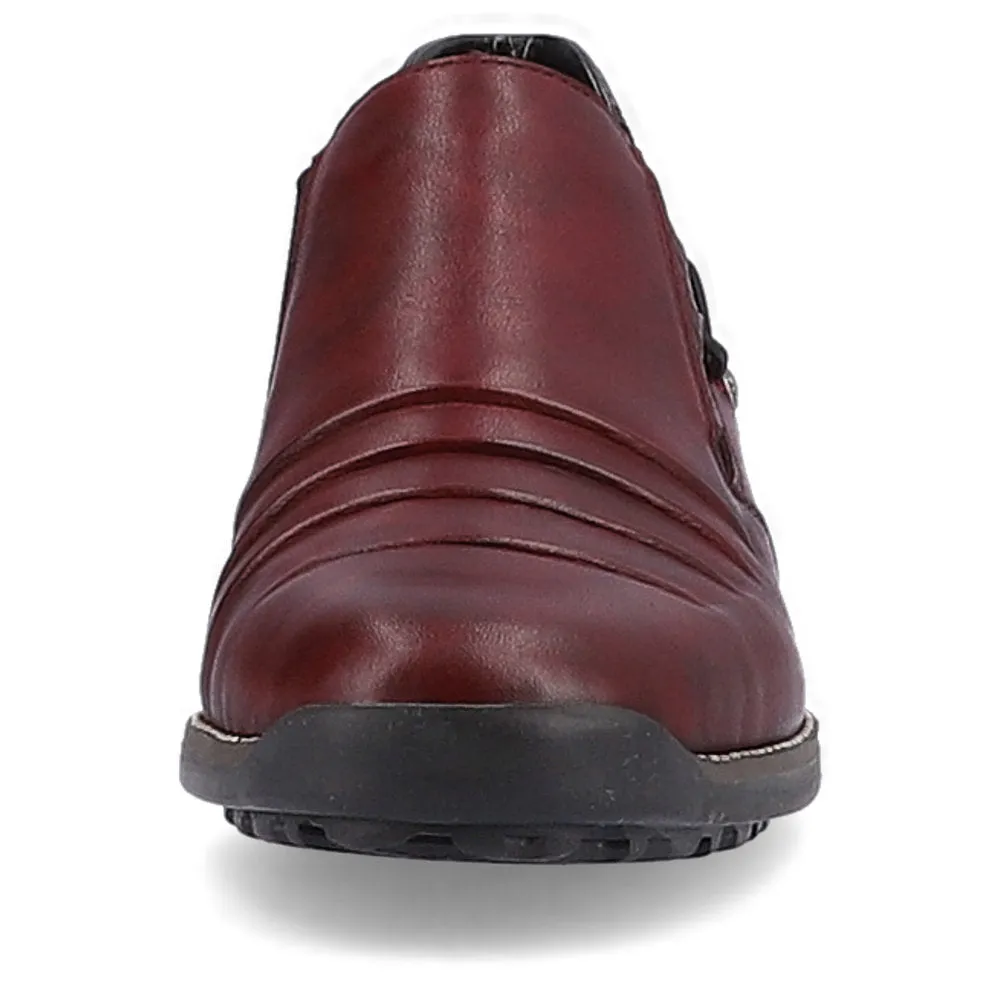 Ladies Rieker Burgundy Leather Shoes 44254-35 Water Repellent