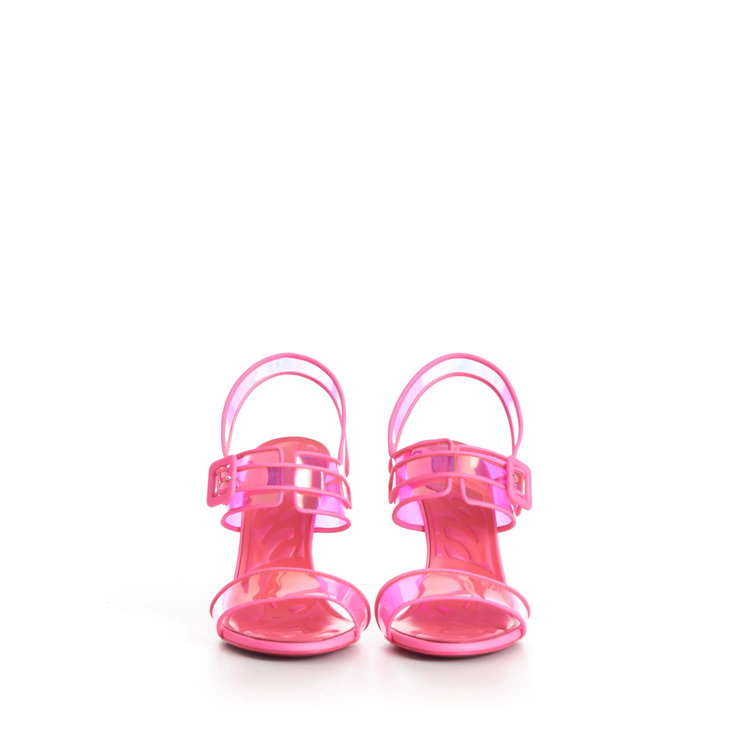 Loubi Duniss 100mm Sandals - TPU Techno And Fluo Calf Leather - Fluo Pink